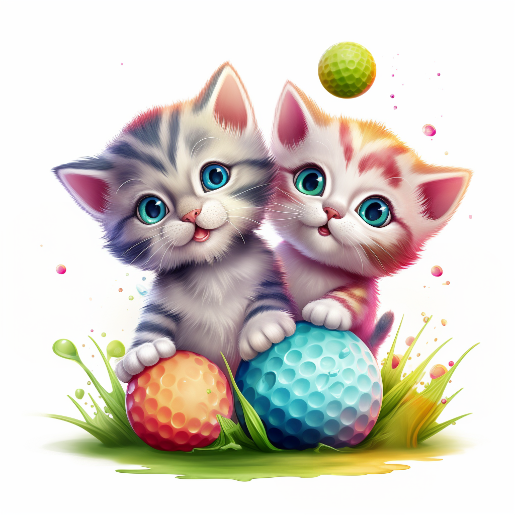 Two Kittens Playing With Golf Balls Clipart
