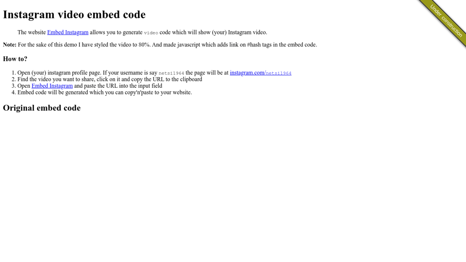 Instagram Video Embed Code