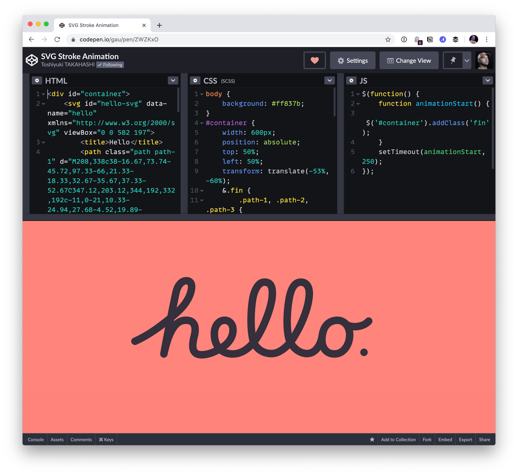 Pen with SVG reading Hello in cursive